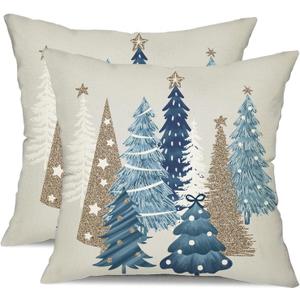 DFXSZ Christmas Pillow Covers 18x18 Inch Set of 2 Xmas Tree Decorative Throw Pillows Winter Christmas Decor for Home Couch TH-50E18