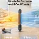 DREO Tower Fan and Heater Combo, 29.2ft/s Standing Fans for Bedroom, 17 Levels, 6 Modes, 120° Oscillation, 42 Inch, 12H Timer, 25dB Quiet, with Remote, for Office, Large Room, Grey