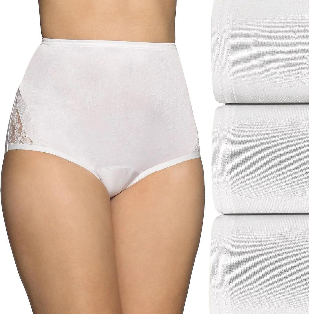 Vanity Fair Women's High Waisted Underwear, Full Coverage Ladies Panties, Perfectly Yours Briefs (5, Nylon Lace - Star White/Star White/Star White)