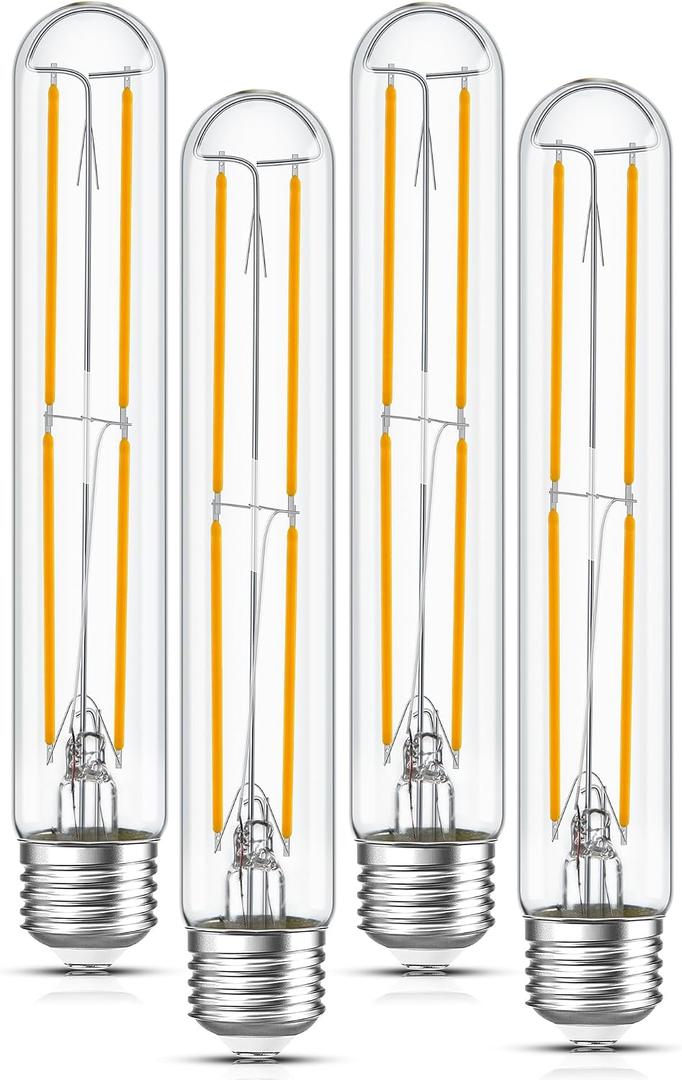 Tubular Light Bulb 7.3 Inch Dimmable T10 LED Bulb E26 6W 60 Watts Edison Bulbs 2700K Solf White,185mm Long for Wall Sconces, Pendant, Livingroom, 4-Pack