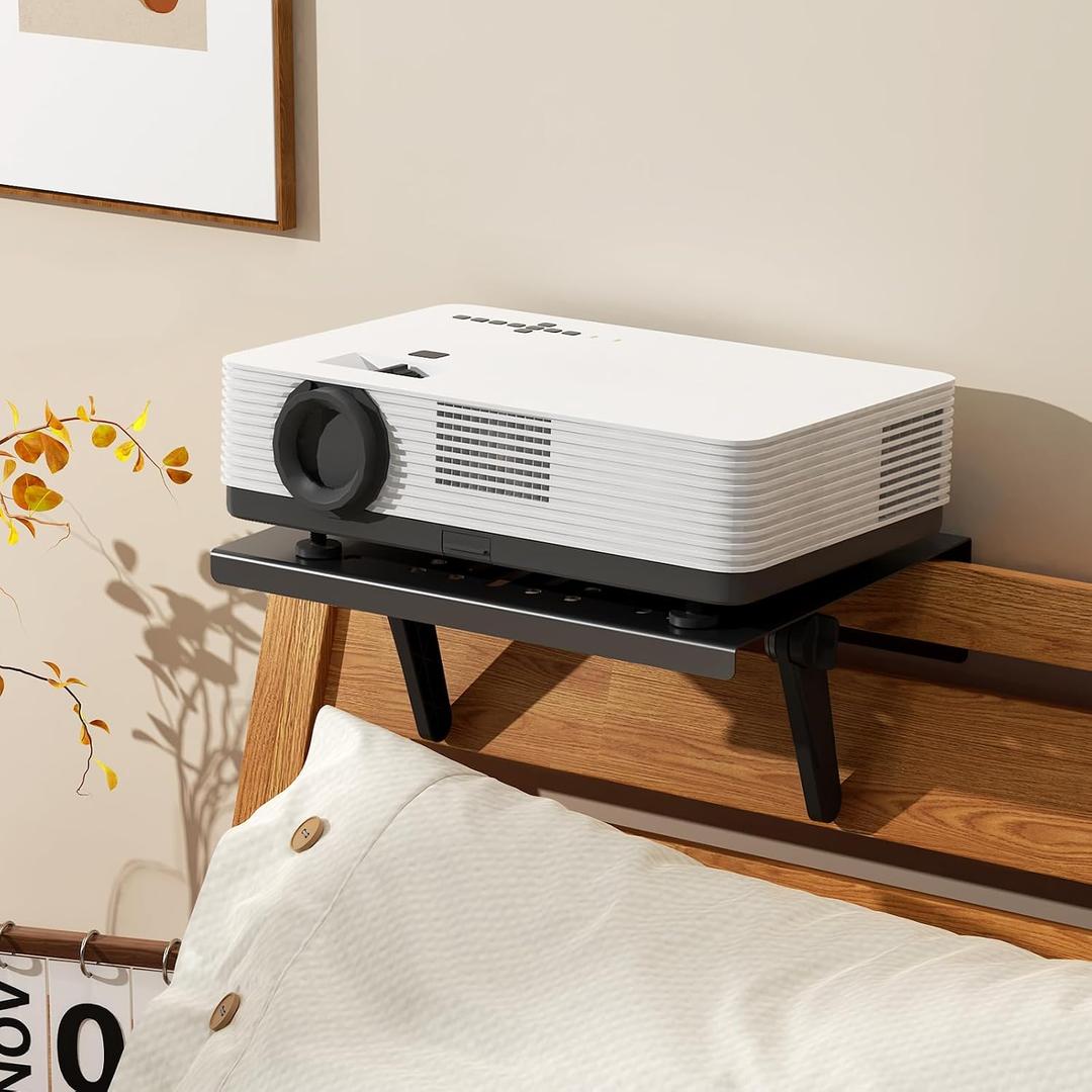 No Drilling Metal Projector Mount, Adjustable Angle Projector Mount Shelf for Sofa and Bedside, Foldable for Storage,Perforated Design for Heat Dissipation,Projector Wall Mount for Living Room