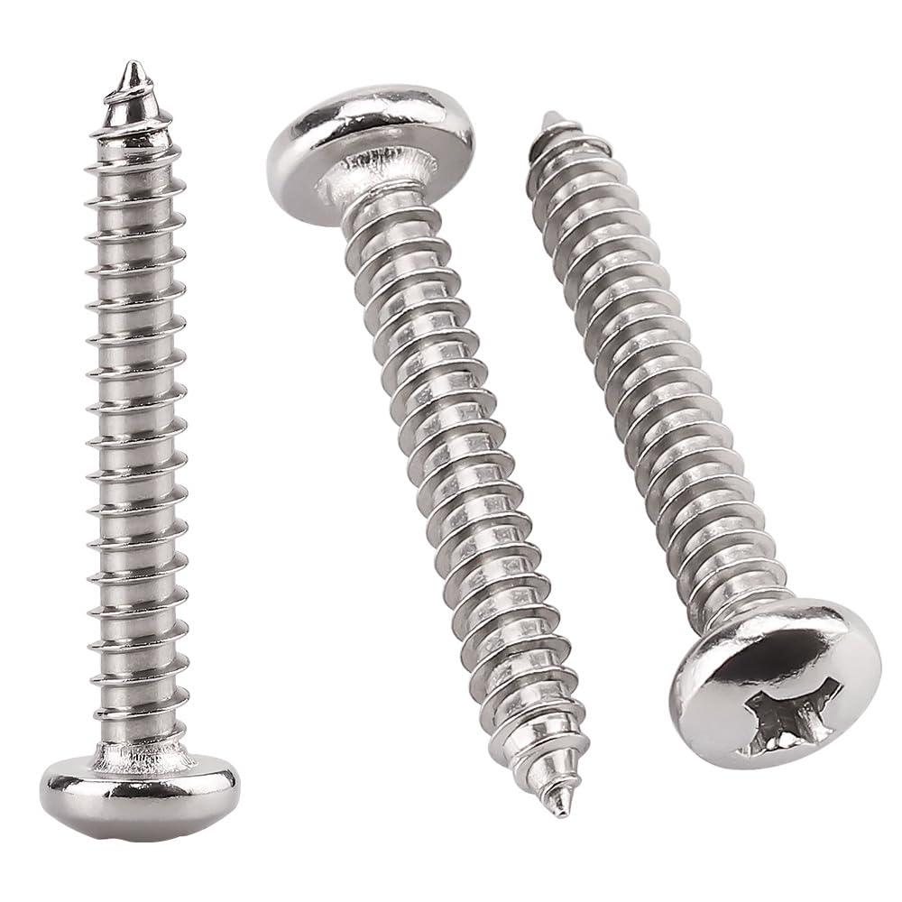 #14 x 1-1/4" (50 Pack) Stainless Steel Phillips Pan Head Wood Screws, Stainless Steel 304 (18-8), Pan Head Sheet Metal Screws Self Tapping for Wood