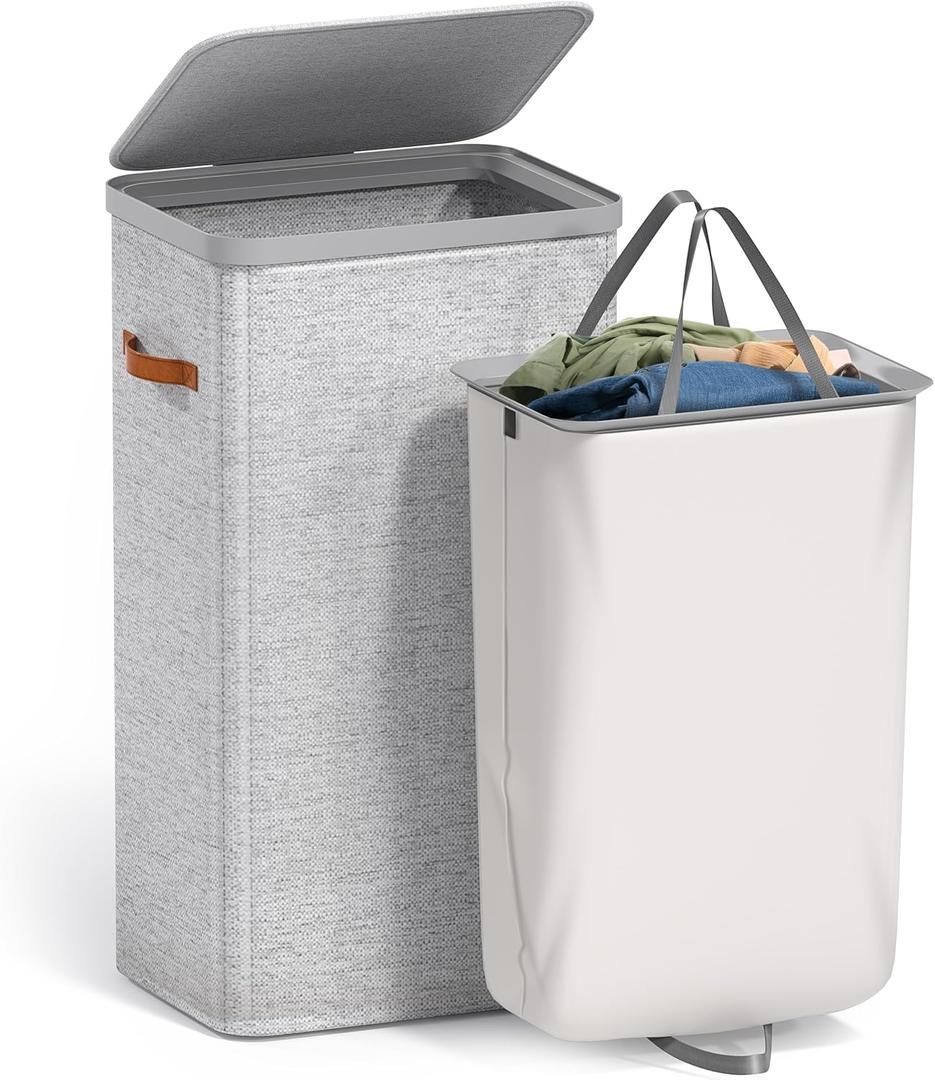 Sorbus Laundry Hamper with Lid - Collapsible Fabric Laundry Basket with Handles and Removable Laundry Bag – 26.5 Gallon (100 L) Dirty Clothes Hamper for Bedroom, bathroom and dorm (Gray)