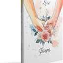 Canvas Wall Art Framed Love Forever Couple Holding Hands Floral Rose Watercolor Romantic Pink Elegant Eclectic Modern Wall Decor for Living Room Romantic Gift for Wife Girlfriend Decor 16x24 Inches