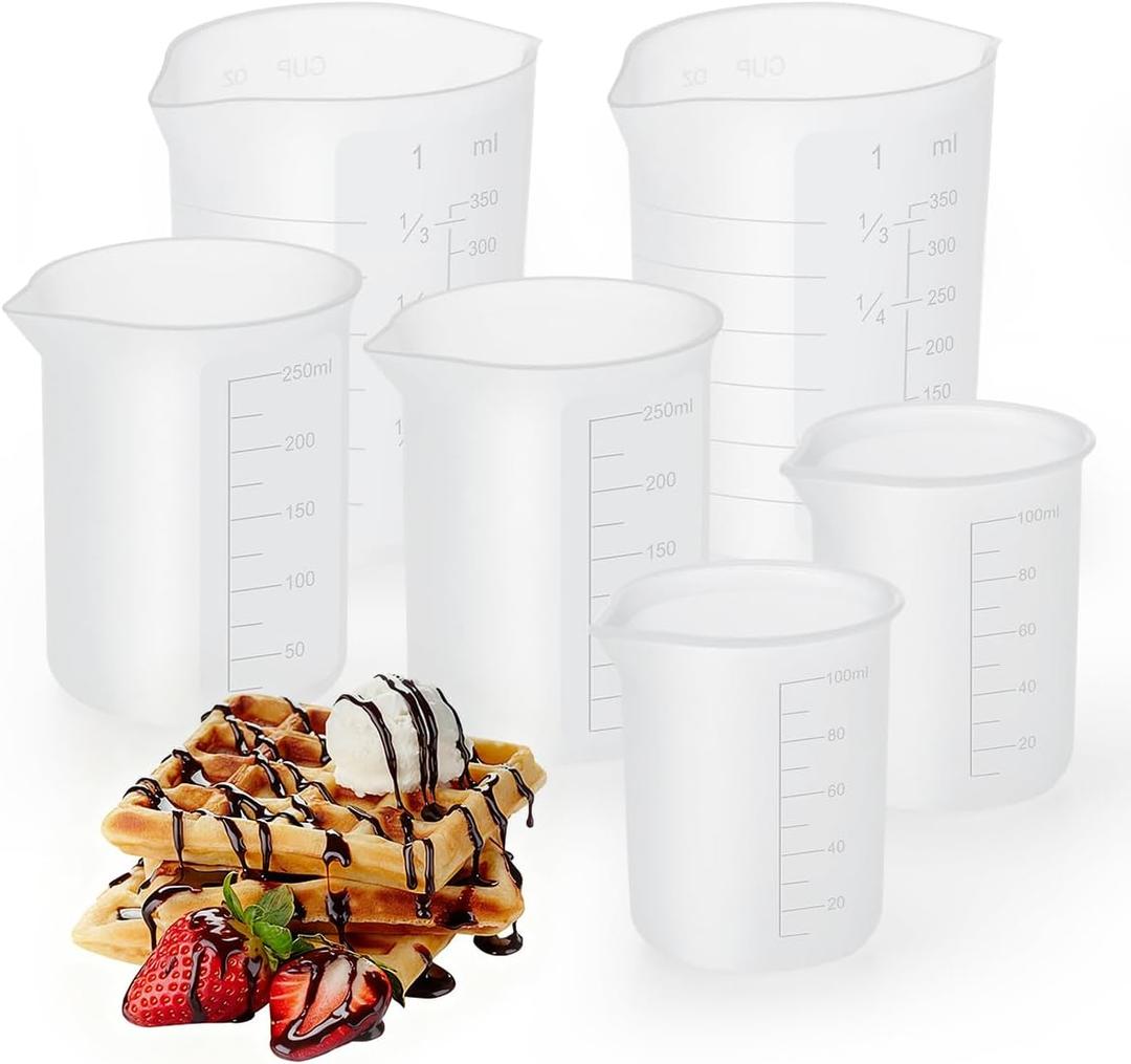 Aieve 6 Pcs Silicone Chocolate Melting Cups,Reusable Measuring Cups with Scale & Pour Spout, Capacity 100ml/250ml/350ml for Strawberries, Easter Treats, DIY Chocolate Mold & Baking Supplies