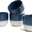 Set of 4 Ceramic Espresso Cups-4 oz, Blue & White Summer Coastline Design, Ideal for Espresso, Coffee, Tea, & More, Small Ceramic Coffee Mugs, Dishwasher & Microwave Safe