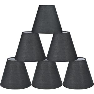 Lampwell Gero Black Clip-on Chandelier Lamp Shades Set of 6, 6" x 3" x H5", Mini Fabric Barrel Shades, For Candle Bulb and Small General Bulb