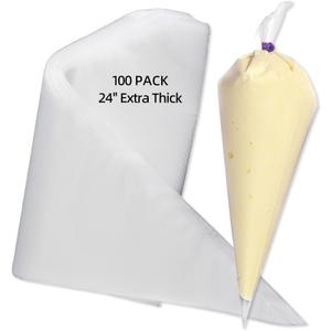 24 Inch Disposable Large Piping Bags,100 PACK Extra Large Thick Pastry Bags with 6 Bag Ties, Thickened Icing Bags,Cake Decorating Bags,Frosting Bags for Cake Decorating Cream Frosting