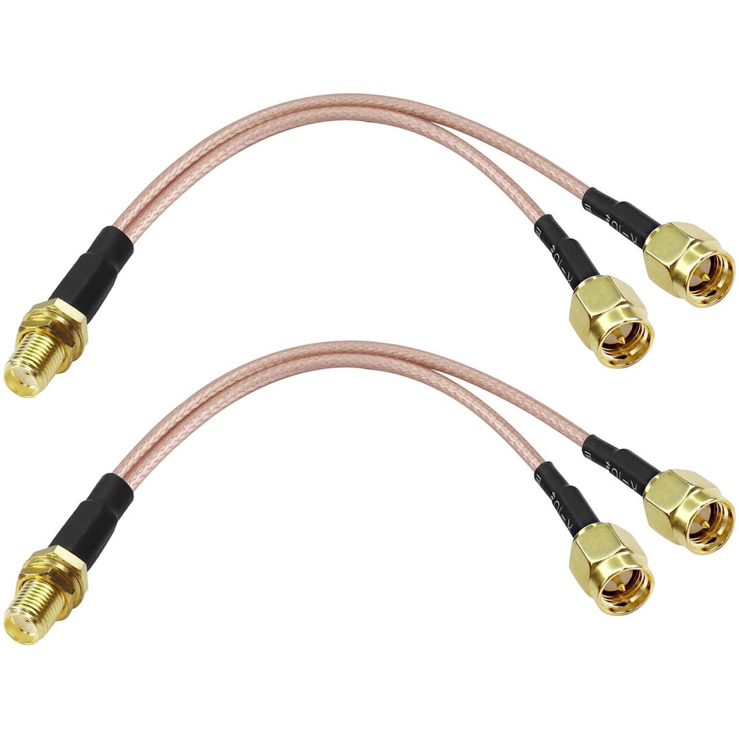 XMSJSIY SMA Y Splitter Cable SMA Female to Dual Male Coaxial RG316 Extension Lead Cable Adapter for GSM/GPRS/WiFi Network Card Module -15cm/5.9inch2pcs