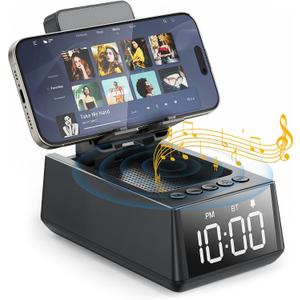 Presents for Men/Women, Cell Phone Stand with Wireless Bluetooth Speaker, 12H Time Display Unique Presents for Him, Husband, Boyfriend, Dad, Her, Wife, Mom, Cool Multi Functional Gadget (Crow Black)