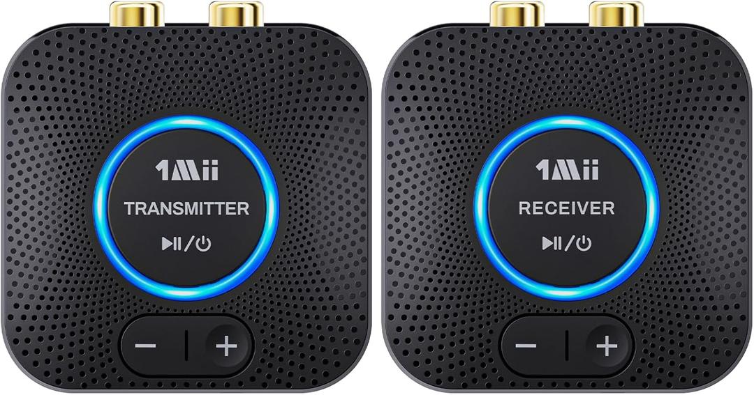 1Mii 2.4GHz Wireless Audio Transmitter Receiver Set for TV, 260Ft/80M Long Range 25ms Low Latency with AUX RCA in/Out,Wireless Audio Adapter for TV PC Powered Speaker Amplifier Soundbar