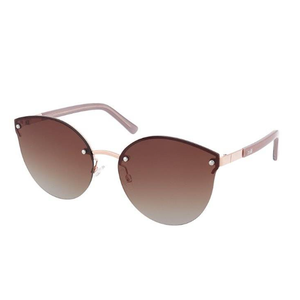 Womens Exposed Edge Round Cat Eye Brown Half Rim Sunglasses Gold Brown Gradient (Gold Frame - Brown Lens)