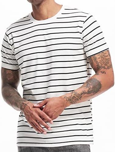VEIISAR Men's Crewneck Striped T-Shirt Soft Elastic Cotton Tees L