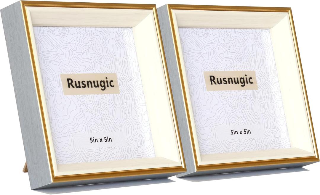 5x5 Picture Frame - 2 Pack Square Photo Frame - Small Blue Gold frame for Pet Dog or Cat Picture, Wall or Tabletop Display - 5 x 5 for Gallery Family Friends Gift (Blue gold, 5x5)