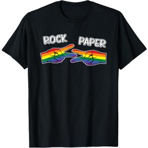 Rock Paper Scissors LGBTQ+ Pride Month T-Shirt (Small, Black)