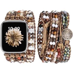 JR.DM Boho Beaded Watch Band Women Compatible with Apple Watch Band 38mm 40mm 41mm 42mm(S10) Brown Stone Bracelet Adjustable Handmade Braided Rope Watch Strap for iWatch Series 10/9/8/7/6/5/4/3/2/1/SE