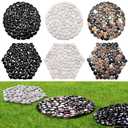 10in River Rock Stepping Stones Set - 6 Pack | Polished Pebble | Long-Lasting PVC Mesh Backing | Perfect for Garden Paths and Lawns Outdoor Landscaping Decoration | Rhombus and Round Set (Black/White/Mix)