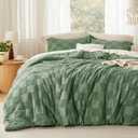 Bedsure King Size Comforter Set Green, Boho Tufted Bed Set, Checkered Farmhouse-Style Distressed Vintage Bedding, 3 Pieces, 1 Plaid Geometric Comforter and 2 Pillow Shams