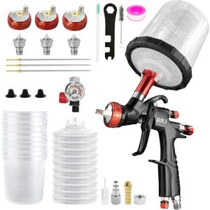 A610 LVLP Air Spray Gun Premium Kit, with 1.3/1.5/1.7mm Nozzles & Air Regulator, 650ml Mixing Cup & 10x Disposable Cups, Paint Gun for Cars, Furniture, Fence, Varnish&Top Coat