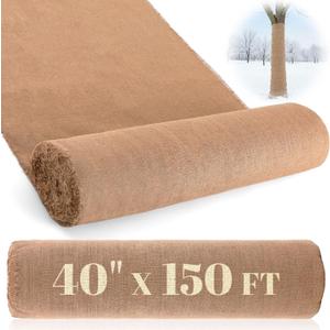 Buryeah Burlap Fabric Roll 40 x 150 ft Gardening High 50 Density Burlap Tablecloth Gift Bags Winter Tree Wrap Runner Wedding Banner Weed Barrier Carpets Plants Natural Jute for DIY Raised Bed Liner