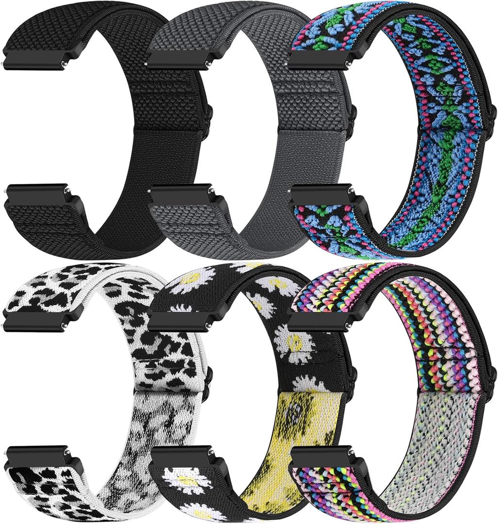 24mm Quick Release Elastic Watch Bands Compatible with Garmin Venu X1/Suunto 9/9 Baro/9 Titanium/D5/7/TicWatch Altas/Pro 5/Pro 5 Enduro/COROS Nomad/iTouch AIR 4 41mm 46mm/AIR 3 44mm/G-shock ga2100 (Black+Grey+Bohemian Blue+White Leopard Print+Sunflower+Colorful)
