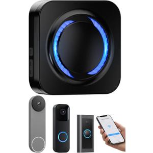 Smart WiFi Wireless Doorbell Chime for Ring,Blink,Google Nest - No Wiring,No Range Limits,No Subscription, Work with Alexa, 58 Chimes, 5 Volume, Easy to Setup, Ideal for Multi-Story Houses & Villa (Black)