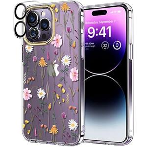 luolnh Compatible with iPhone 14 Pro Case with Flowers,for Girly Women,Shockproof Clear Floral Pattern Hard Back Cover for iPhone 14 Pro 6.1 inch 2022 (Florets)