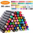 ATOPSTAR 80 Colors Alcohol Markers Artist Drawing Art for Kids Dual Tip Adult Coloring Painting Supplies Perfect Boys Girls Students Adult(80 Black Shell)