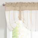 FRAMICS Tie Up Valance for Kitchen Striped Kitchen Curtain 18 Inch Length Farmhouse Linen Valance for Windows Rod Pocket Light Filtering Short Curtain for Bathroom, Cafe, 1 Panel, 52'W x 18" L