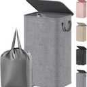 Lifewit Single Laundry Hamper with Lid and Removable Laundry Bags, Large Collapsible 1 Dividers Dirty Clothes Basket with Handles for Bedroom Laundry Room Closet Bathroom College, 100L Gray