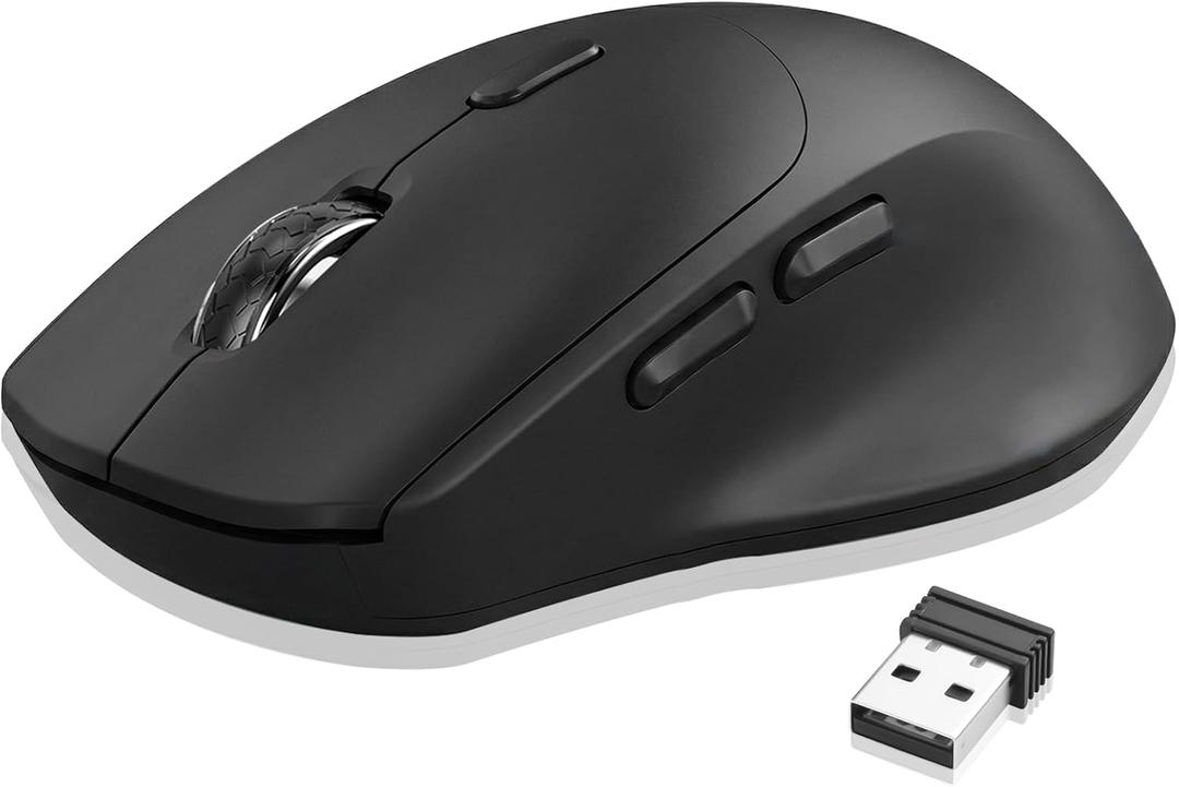 Computer Wireless Mouse with 2 Side Buttons (6 Total), 2400 DPI Adjustable, Silent Clicks & Anti-Slip Scroll Wheel, 2.4GHz with USB Receiver for Laptop, PC, Chromebook, Windows, Mac - Black