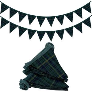2 Pcs Green Blue Tartan Plaid Pennant Banner Flags Fabric Garland Triangle Bunting Flags 7.75 ft Playroom Wall Decor for Nursery Baby Shower Birthday Vintage Party Decorations