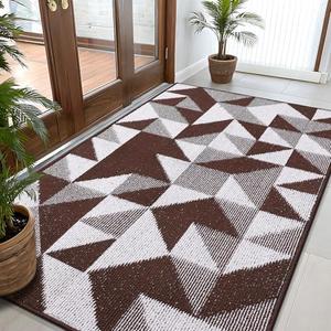 OLANLY Large Door Mat Indoor Entrance Washable 59x35, Odor-Free Low-Profile Front Back Geometric Doormat, Absorbent Resist Dirt Entry Carpet, Easy to Clean Sturdy Floor Mats for Entryway, Dark Brown