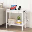 Narrow Side Table with Charging Station - Small End Table with 2 USB Ports, 2 Power Outlets, and Storage Shelf - Slim Nightstand for Living Room, Bedroom, or Small Spaces by Lavish Home (White), 23.62” X 11.02” X 22.05”
