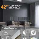 Ohniyou Ceiling Fans with Lights, 42'' Low Profile Ceiling Fan with Light and Remote/APP Control, Modern Flush Mount Ceiling Fan for Indoor Bedroom Kitchen, Dimmable, Qiuet DC Motor, Silver