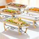 Chafing Dishes for Buffet, 9QT 5 Pack Chafing Dish Buffet Set | Stainless Steel Catering Warmer Server with 5 Full Size Pans for Home Party Wedding Buffets, Gold
