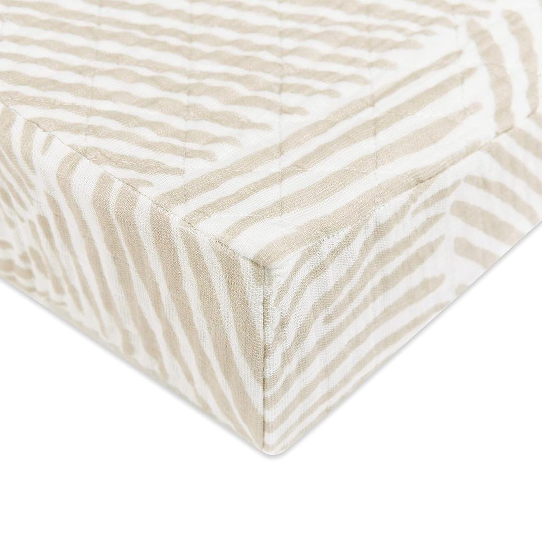 Babyletto 100% Quilted Organic Cotton Changing Pad Cover, GOTS-Certified, Fitted 360, Ultra-Soft and Breathable Muslin - Oat Stripe