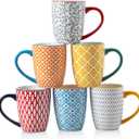 Ceramic Coffee Mugs Set - 16 Oz Large Porcelain Tea Cups with Handle for Men Women Cappuccino Latte Cocoa - Microwave Dishwasher Safe - Christmas Housewarming Gift - Set of 6 - Assorted Colors