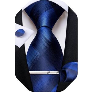 DiBanGu Silk Ties for Men Formal Plaid Check Necktie and Pocket Square Cufflinks Tie Clip Set Wedding Necktie with Gift Box