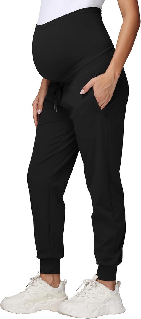 V VOCNI Maternity Joggers Pants Sweatpants Drawstring Pockets Pregnancy Pants Running Lounge Workout Jogging (X-Large, Black)