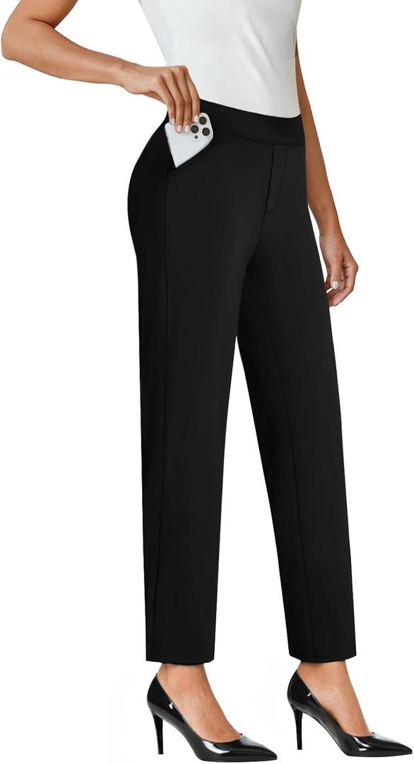 COPYLEAF Ankle Dress Pants Women High Waisted Work Travel Pants with Pockets Stretchy Business Casual Slacks (Black, M)