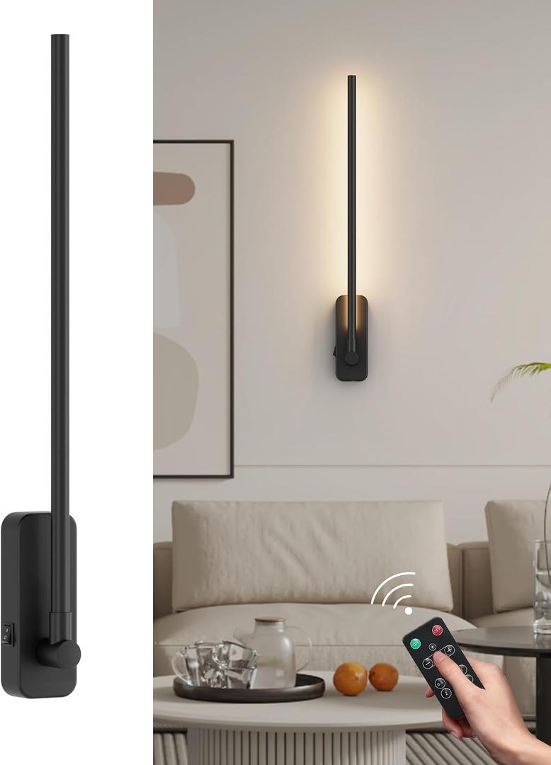 Aipsun Battery Operated Wall Sconces,Wireless Wall Light with Remote Control Rechargeable Black Battery Wall Sconce 350Rotate,Dimmable LED Wall Lights for Living Room,Bedroom (3000K)