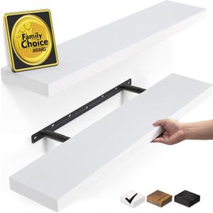 BAYKA Floating Shelves Set of 2, 22.5" Rustic Wood Wall Mounted Shelves for Bathroom, Bedroom, Living Room, Kitchen & Office, Hanging Display Shelf with 22 lbs Capacity (White) (22.5inches)