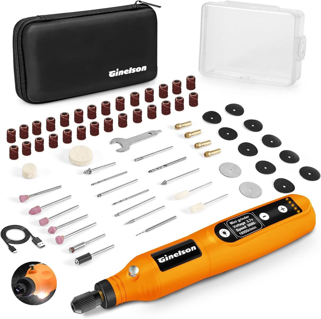 Cordless Rotary Tool, 5 Variable Speed Mini Rotary Tool Kit with 70 Accessories, 3.7V Type-C Charging Power Rotary Tool for Engraving, Sanding, Polishing, Carving, Cutting, DIY Crafts (Orange)