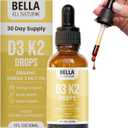 2 x Bella All Natural Vitamin D3 K2 Liquid Drops 5000 IU (Unflavored)