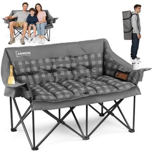 Double Camping Chair for Adult,Heavy Duty Padded Loveseat Chair,Gray