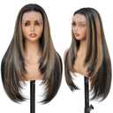 Synthetic Lace Front Wig 13x4 HD Lace Layered Hairstyle Pre Plucked Hairline Straight Long Black Glueless Wigs for Black Women 26 Inch Beginner Friendly (1B/27#)