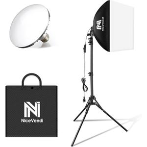 Softbox Lighting Kit, NiceVeedi 16'' x 16'' Softbox Photography Lighting Kit with 63 Tripod Stand & 5400K 450W Equivalent LED Bulb, Continuous Lighting for Photography/Video Record/Live Streaming