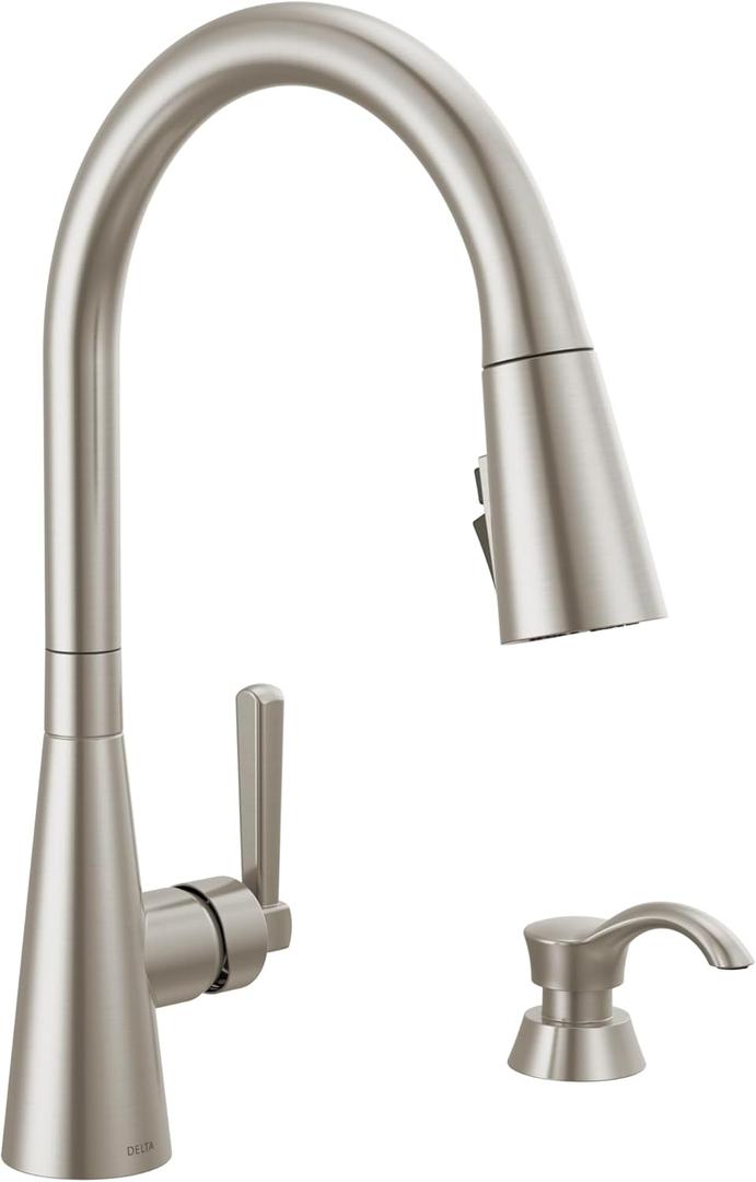 Delta Faucet Boyd Kitchen Faucet with Soap Dispenser, Kitchen Faucets with Pull Down Sprayer Brushed Nickel, Kitchen Sink Faucet with Magnetic Docking Spray Head, SpotShield Stainless 19893Z-SPSD-DST (Spotshield Stainless)