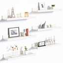 upsimples Floating Shelves for Wall, Wall Shelves for Decor Storage Set of 6, Wall Mounted Wood Shelf for Bedroom, Living Room, Bathroom, Kitchen, Picture Ledge Shelf, White